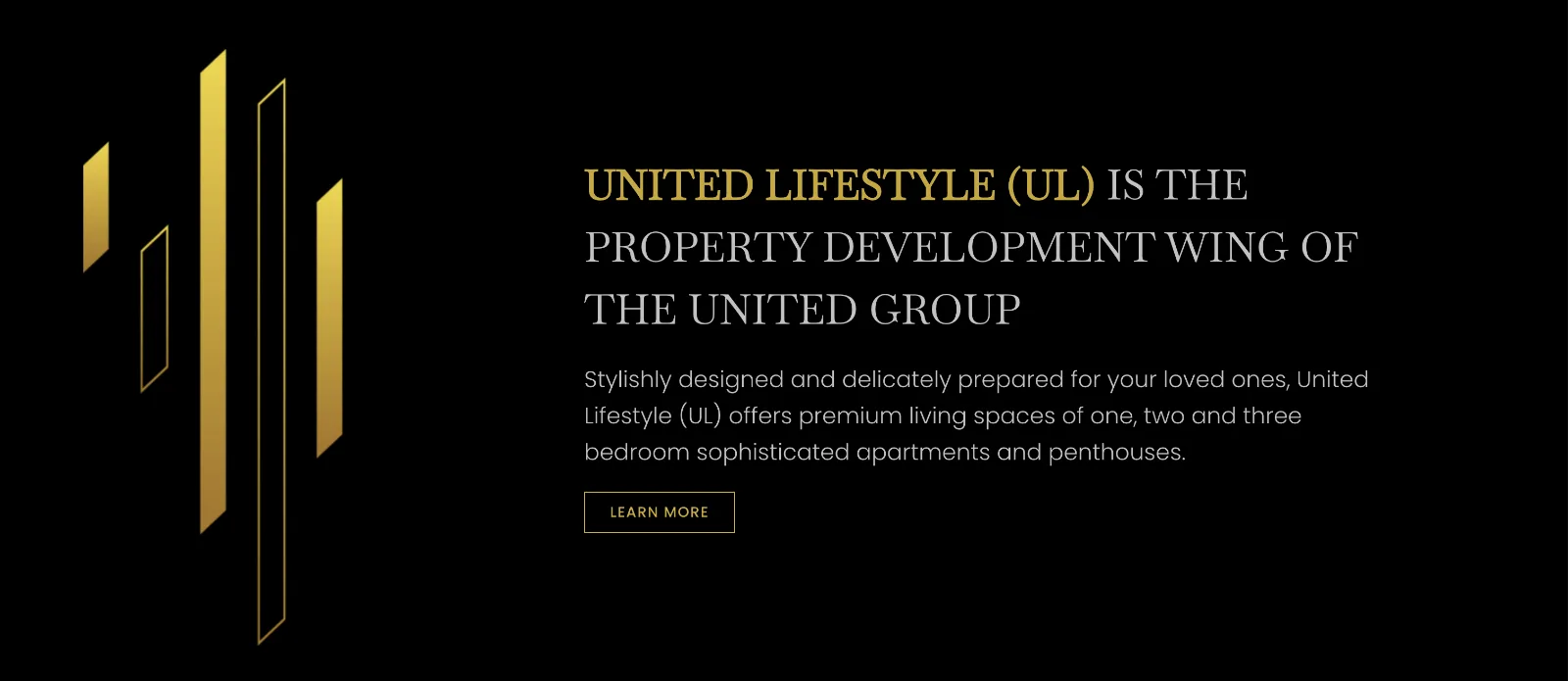 The United Lifestyle homepage, showing the current project discount and payment plan above the fold