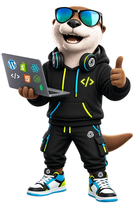 Otter mascot with a laptop, building a website